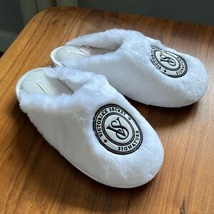 Victoria’s Secret White Plush Signature Slippers